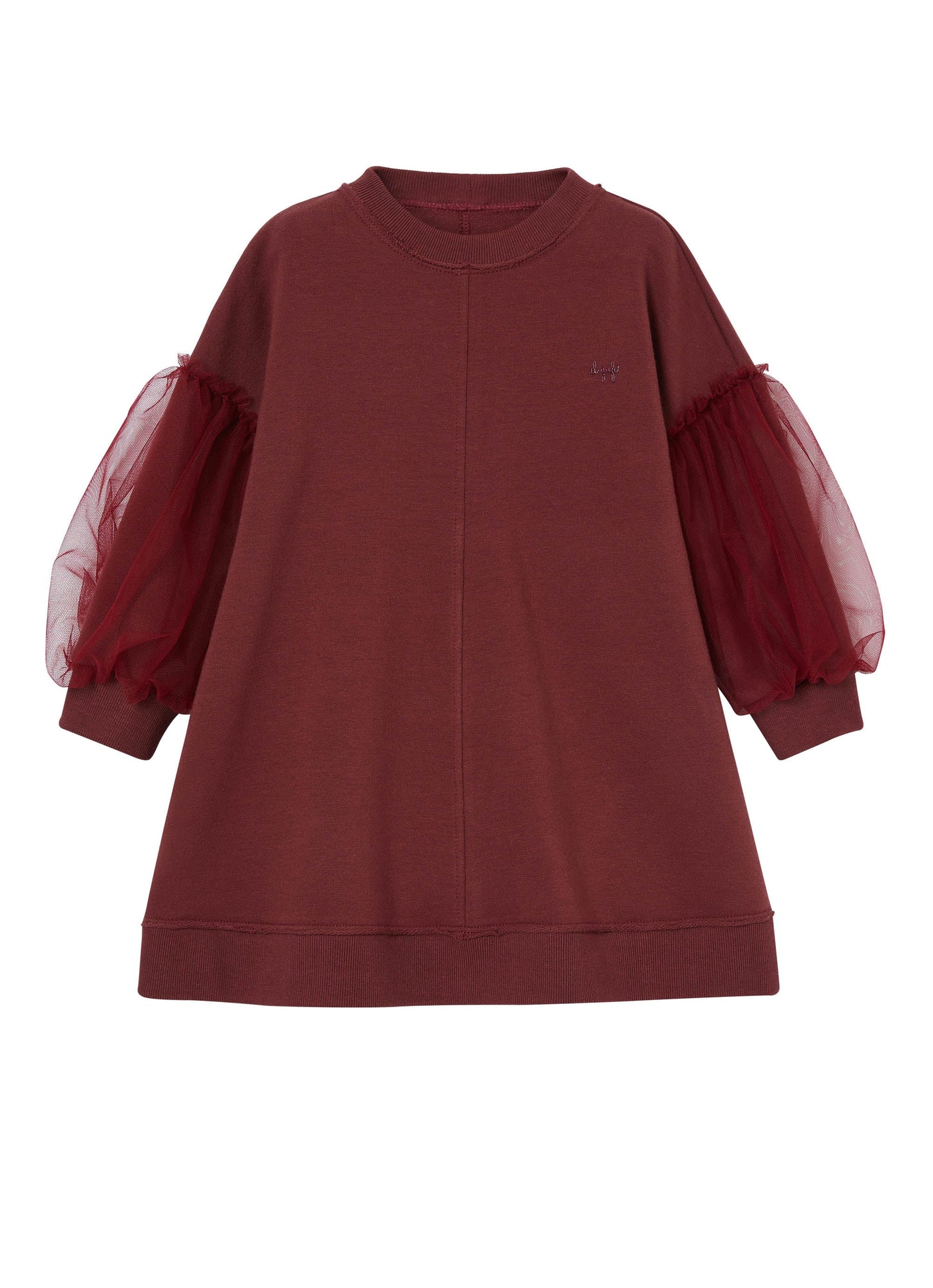 Girls | Dress with Tulle Sleeves | Burgundy Burgundy