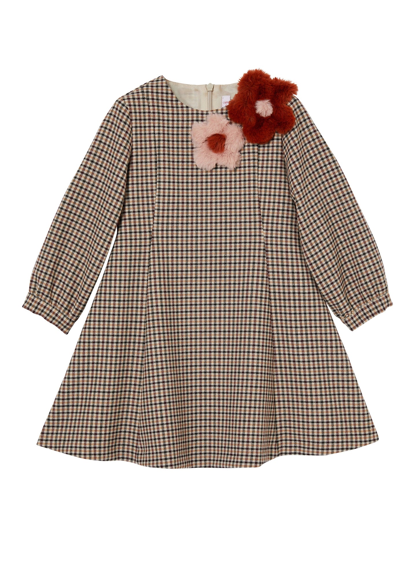 Girls | Checkered Dress with Flowers | Sand