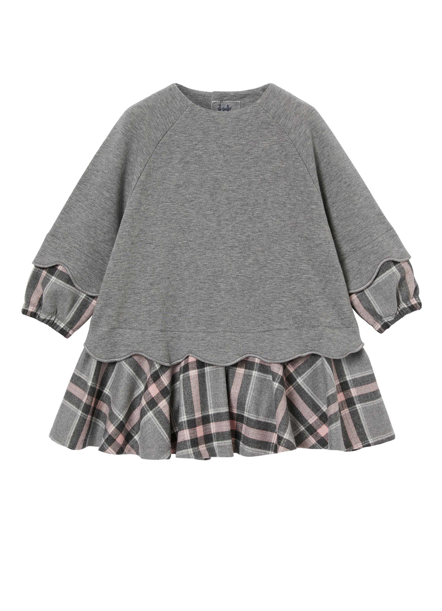 Girls | Fleece Dress with Check | Gray Pink Cameo