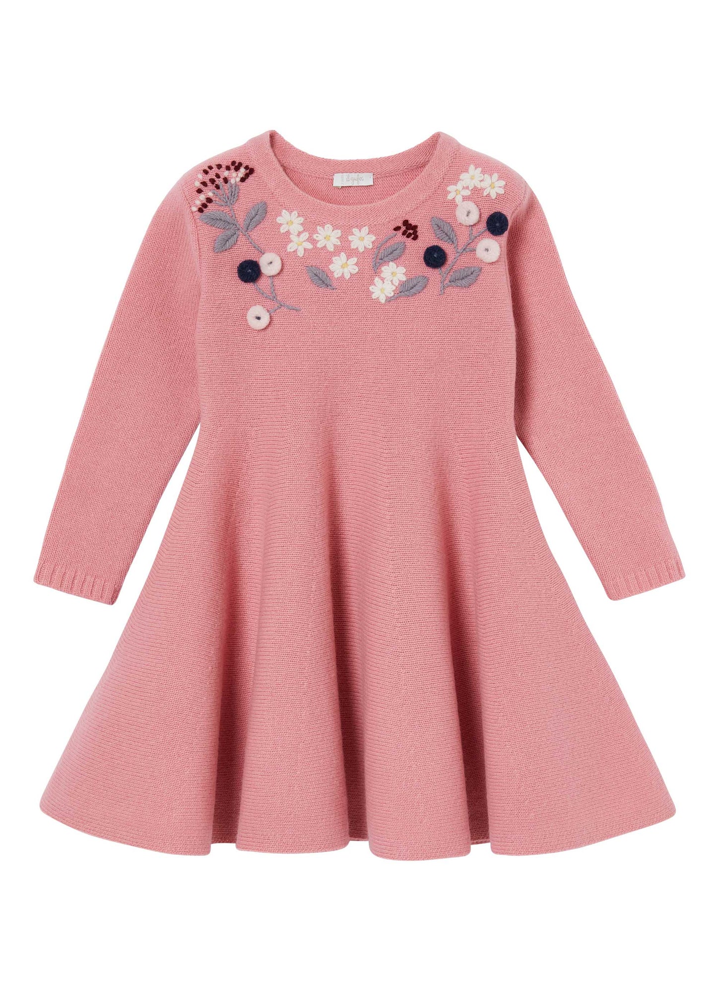 Girls | Wool Dress with Embroideries | Candy Pink Malva