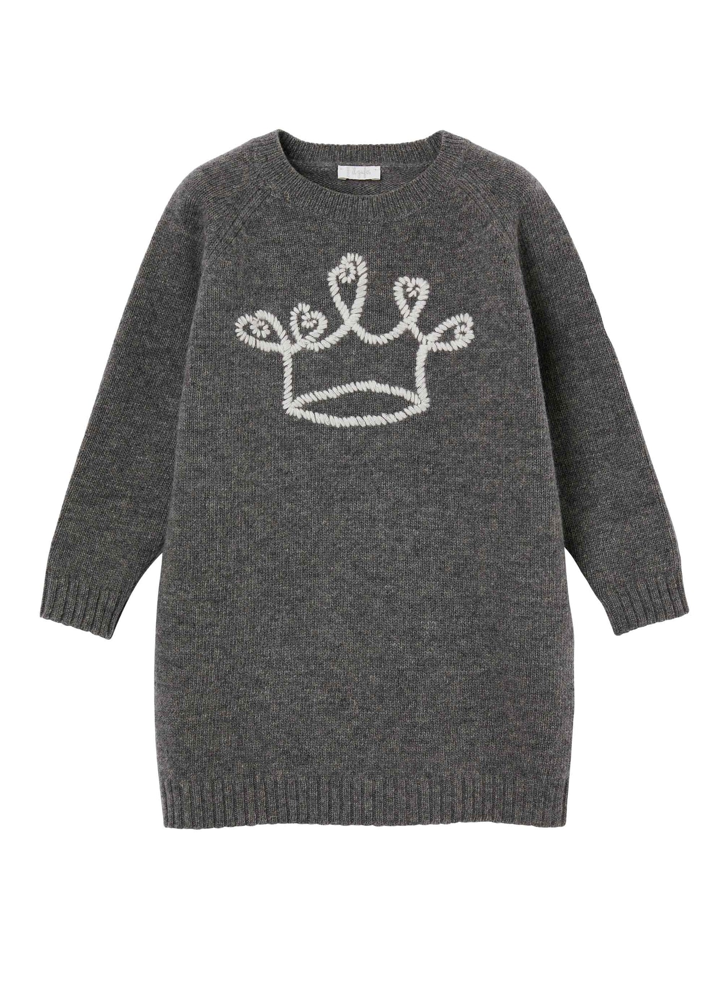 Girls | Wool Dress with Crown | Gray Asphalt Gray Milk Lurex