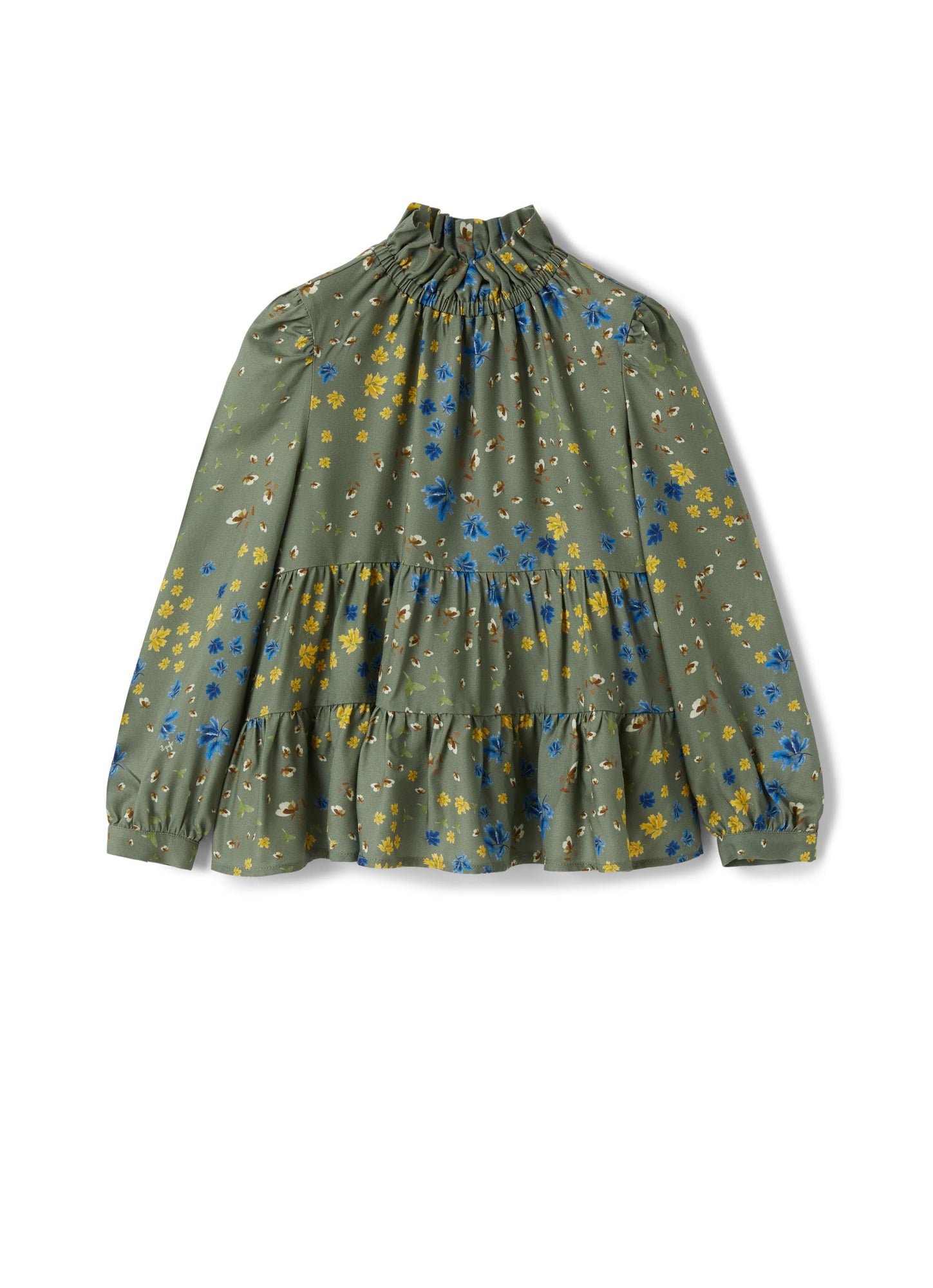 Girls | Floral Shirt with Flounces | Green Corteccia