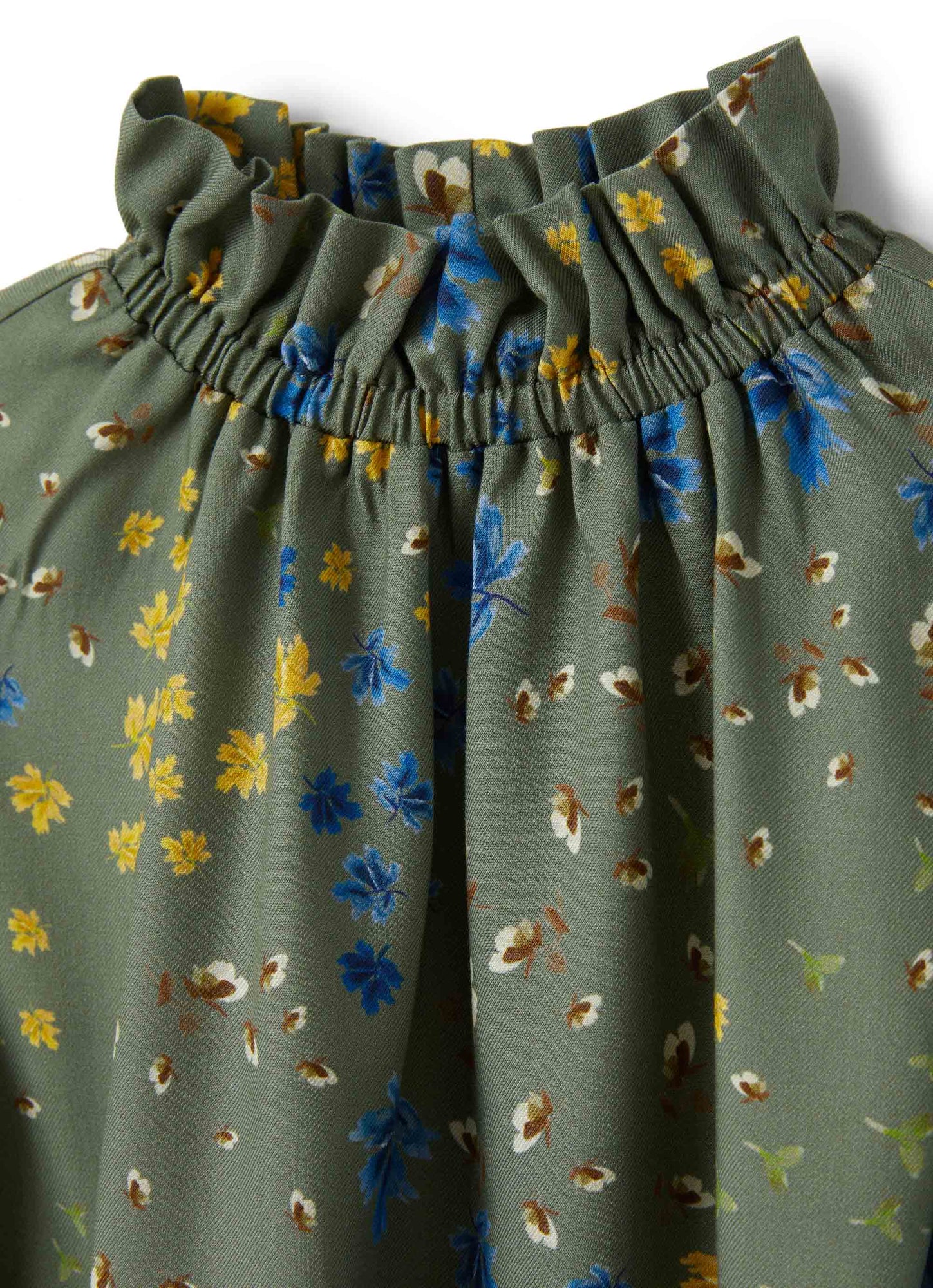 Girls | Floral Shirt with Flounces | Green Corteccia