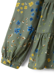Girls | Floral Shirt with Flounces | Green Corteccia
