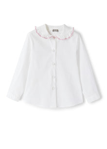 Girls | Classic Shirt with Striped Detail | White Red Fragola
