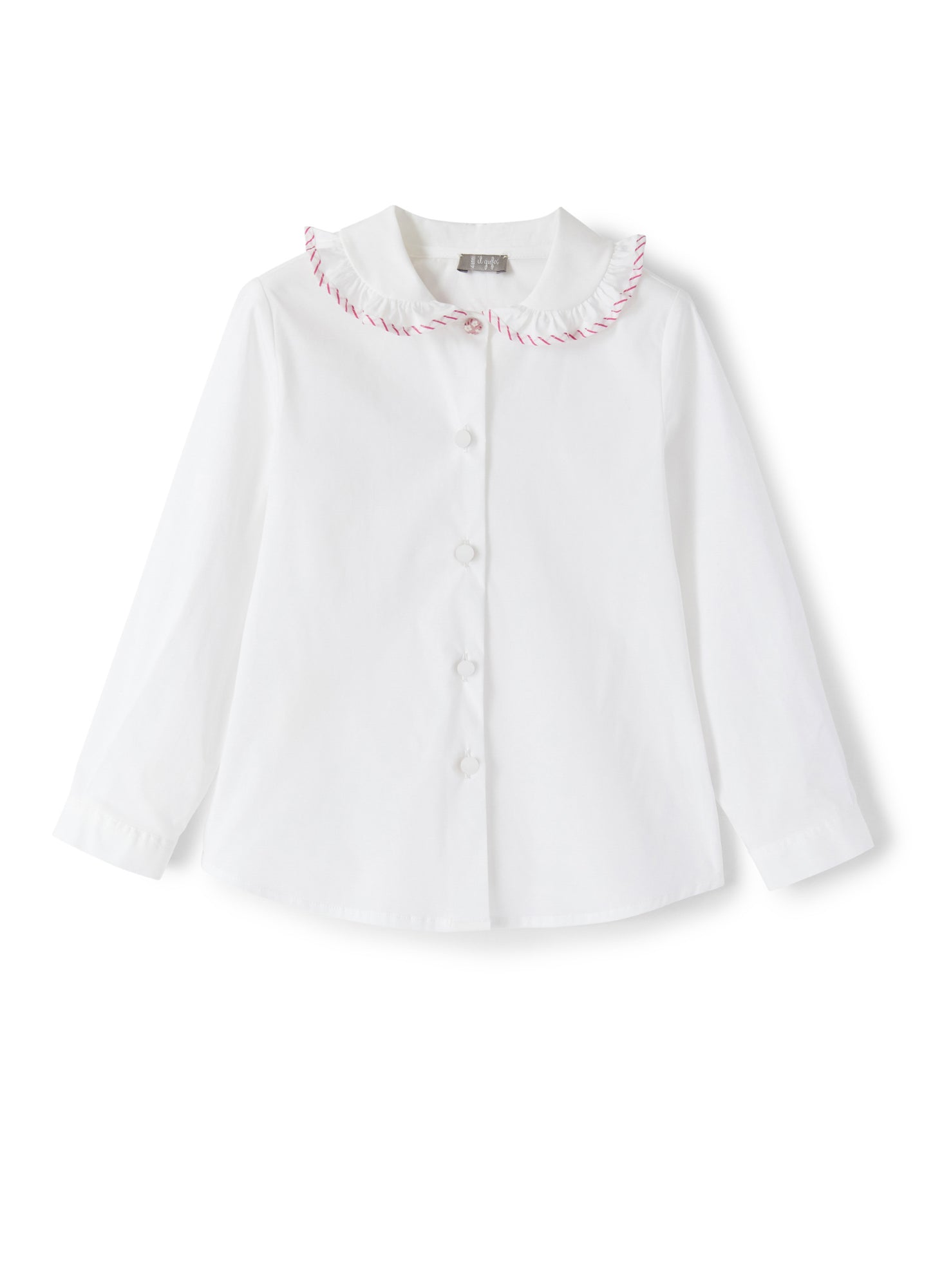 Girls | Classic Shirt with Striped Detail | White Red Fragola