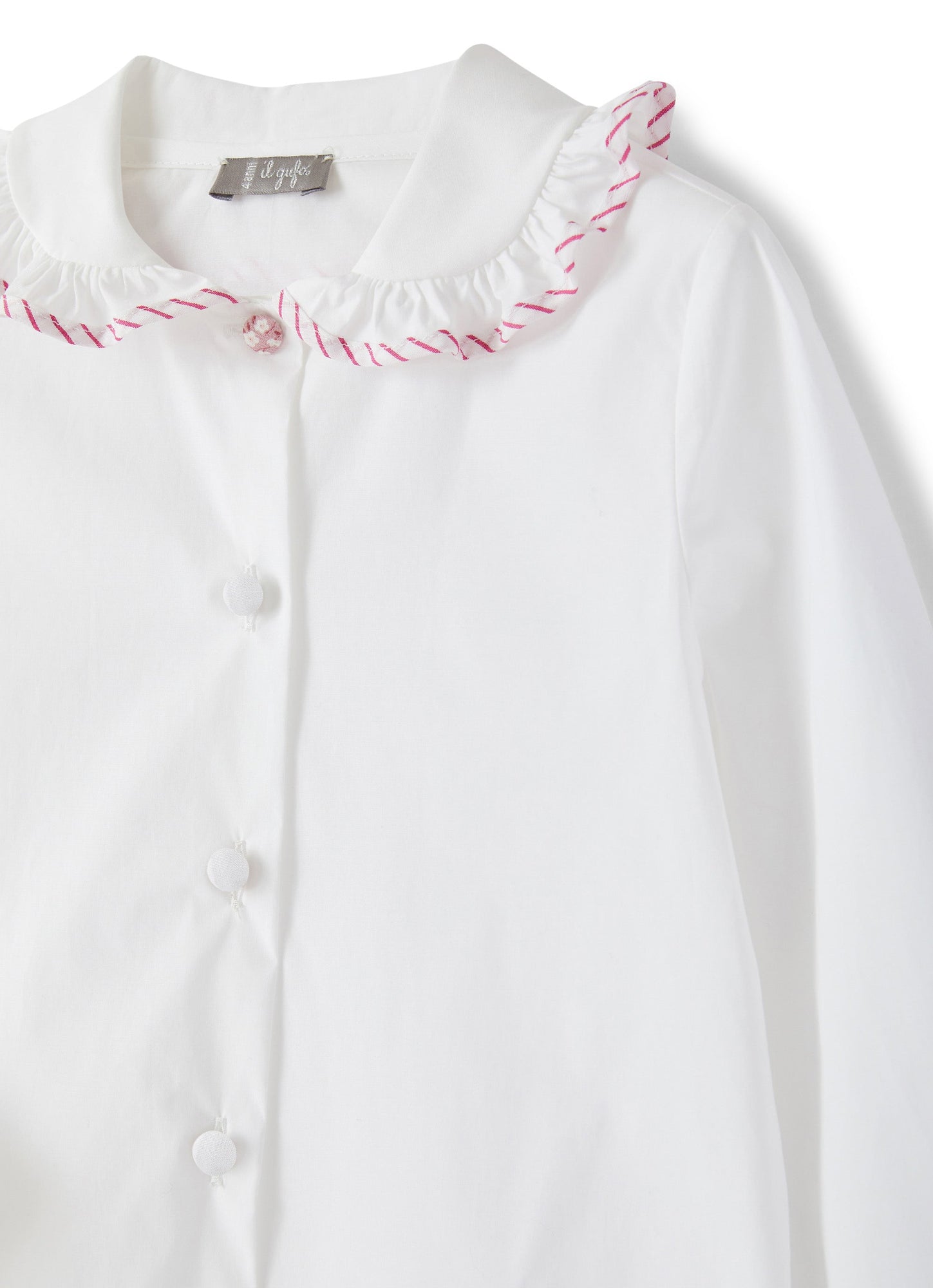 Girls | Classic Shirt with Striped Detail | White Red Fragola