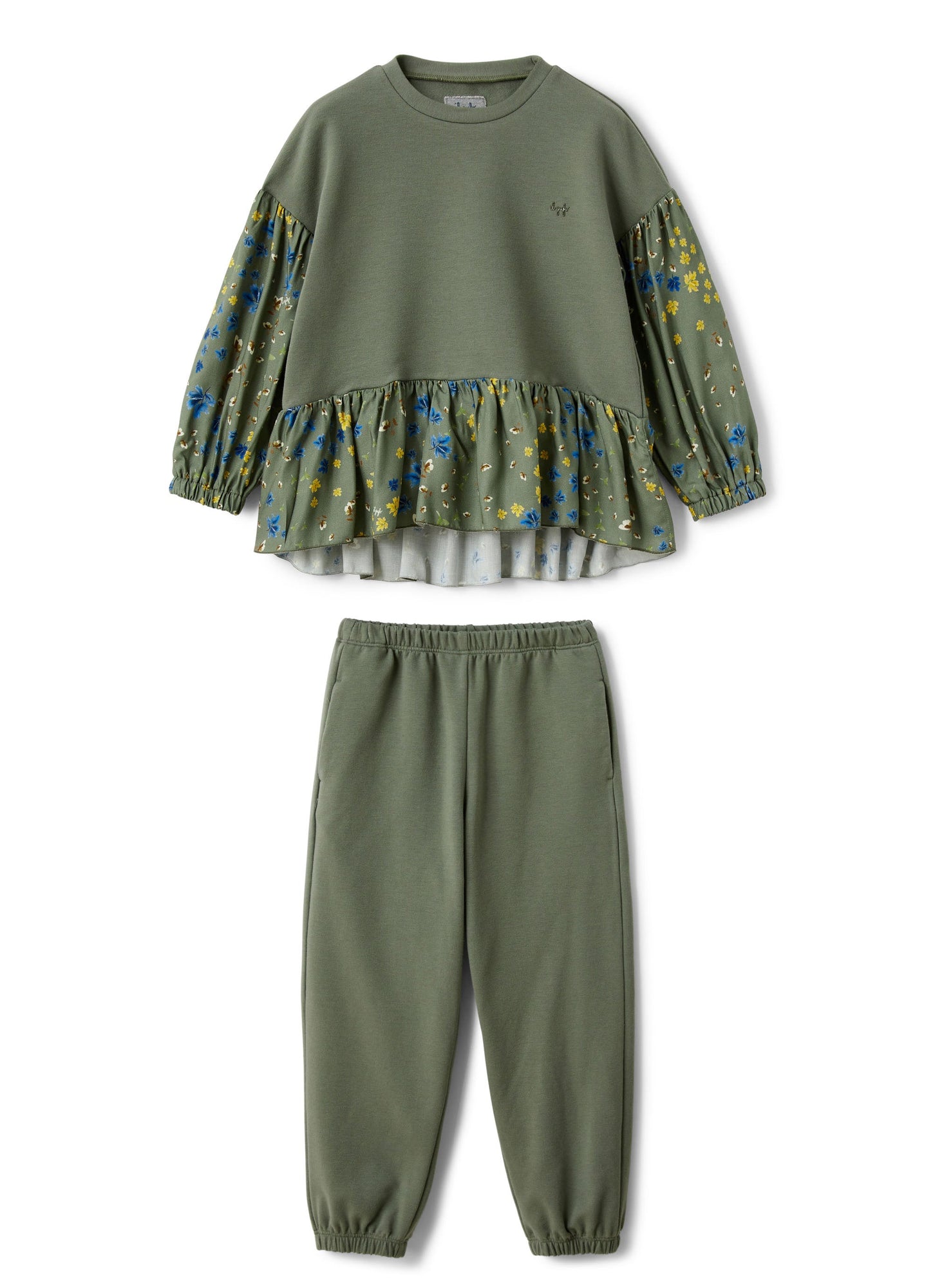 Girls | Fleece and Flower Print Suit | Oregano Green Green