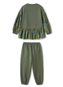 Girls | Fleece and Flower Print Suit | Oregano Green Green