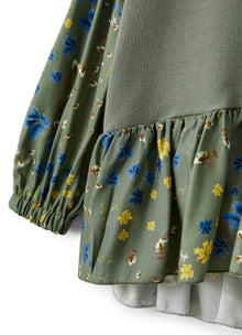 Girls | Fleece and Flower Print Suit | Oregano Green Green