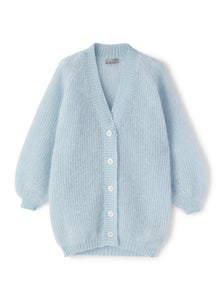 Girls | Mohair Long Cardigan | Sky Blue Fumo