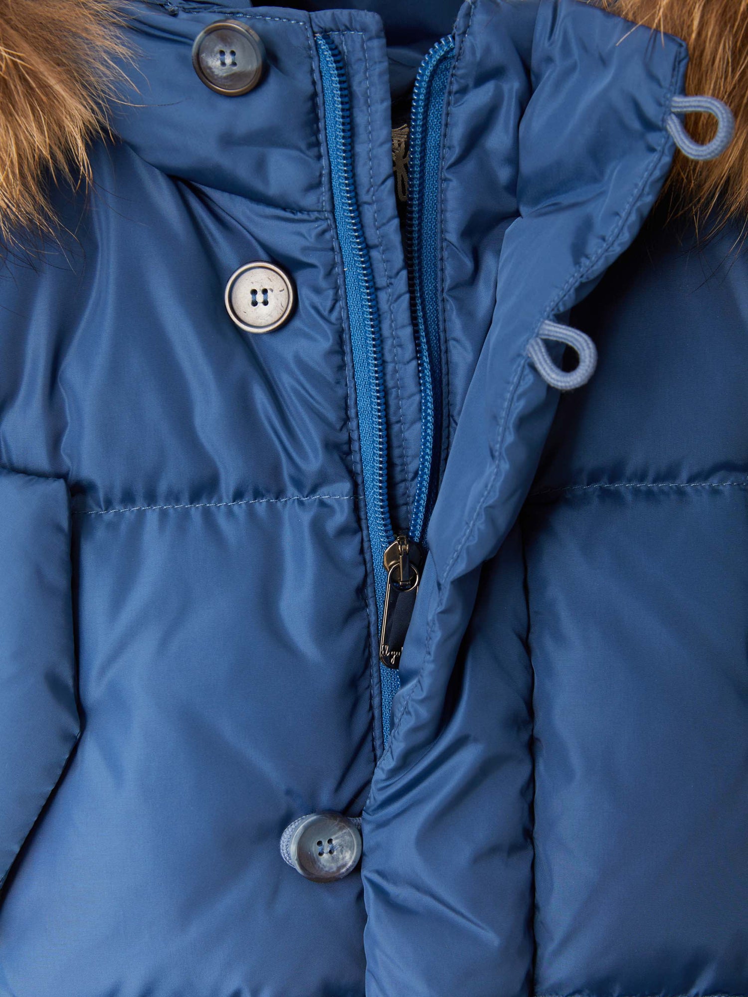 Boys | Down Jacket with Fur and Buttons | Blue Denim