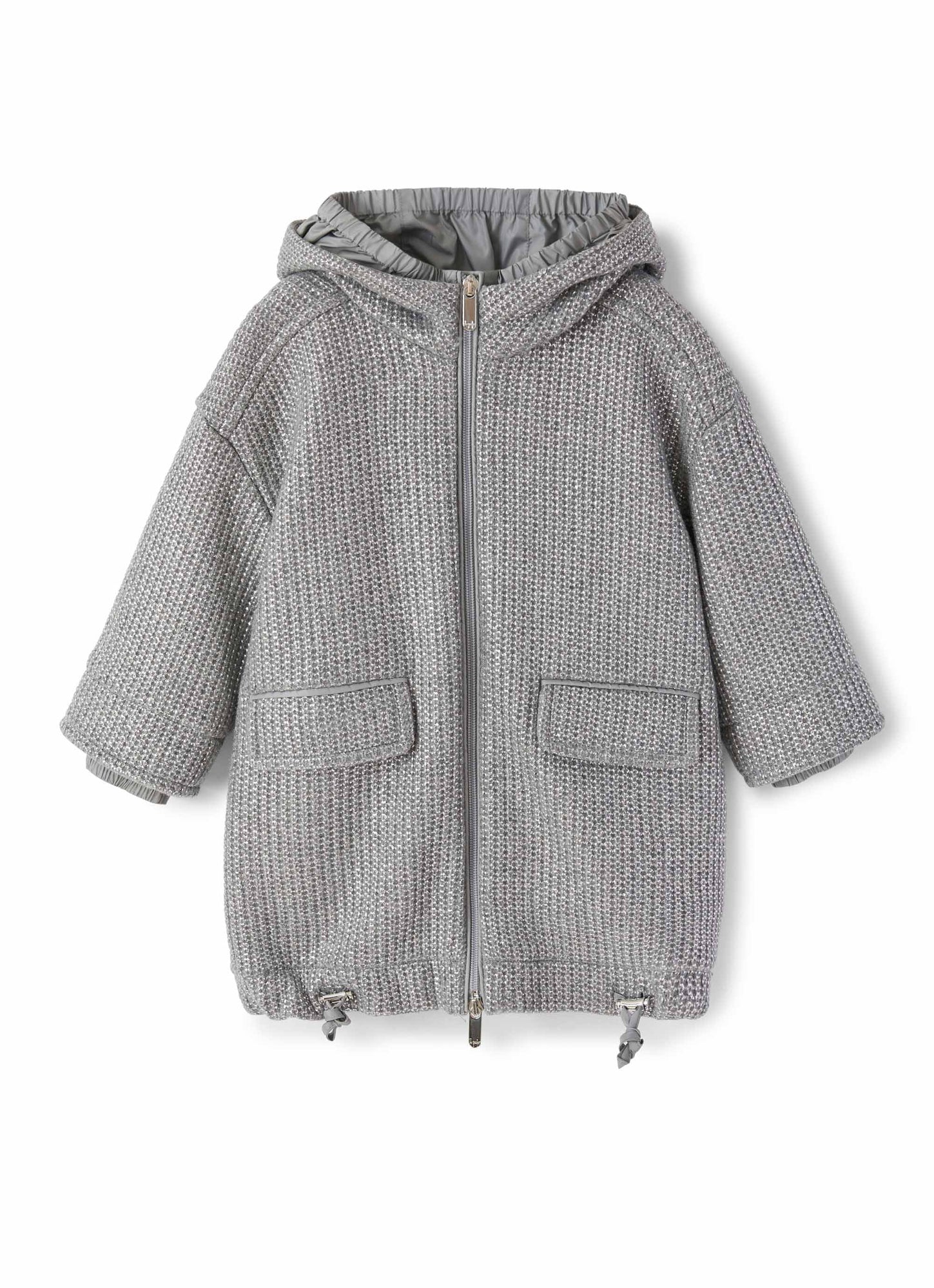 Girls | Long Knit Jacket Lame Effect | Nickel Grey