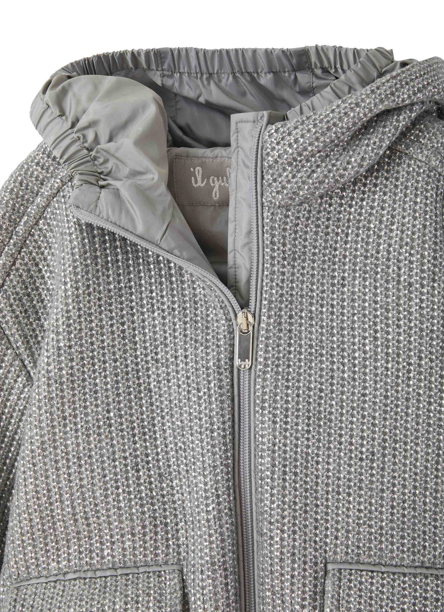 Girls | Long Knit Jacket Lame Effect | Nickel Grey