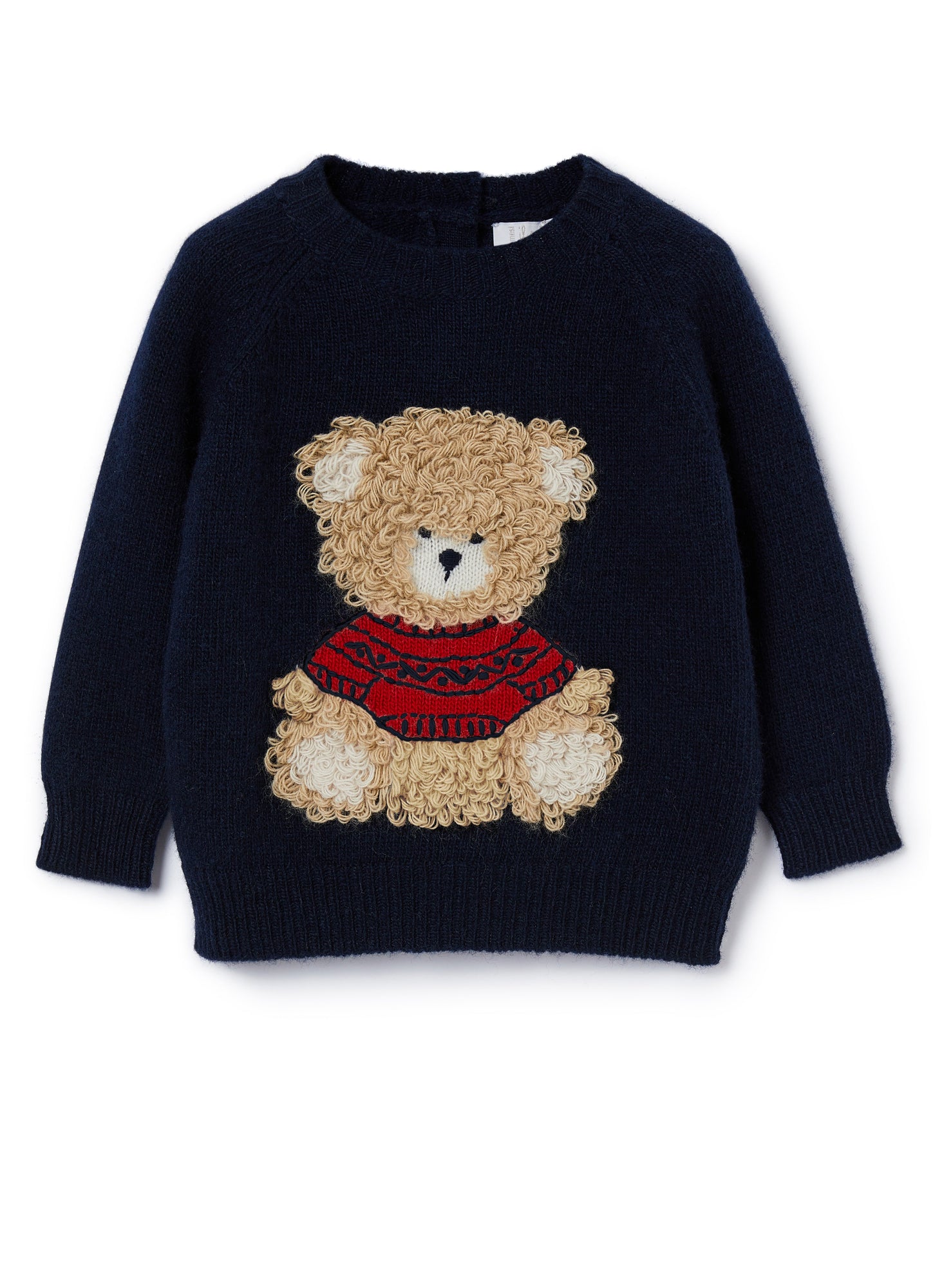 Boys | Wool Sweater with Teddy Bear | Blue Red Wine