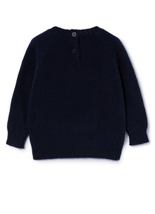 Boys | Wool Sweater with Teddy Bear | Blue Red Wine