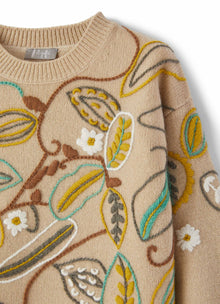 Girls | Crewneck Sweater with Hand Embroidery | Birch