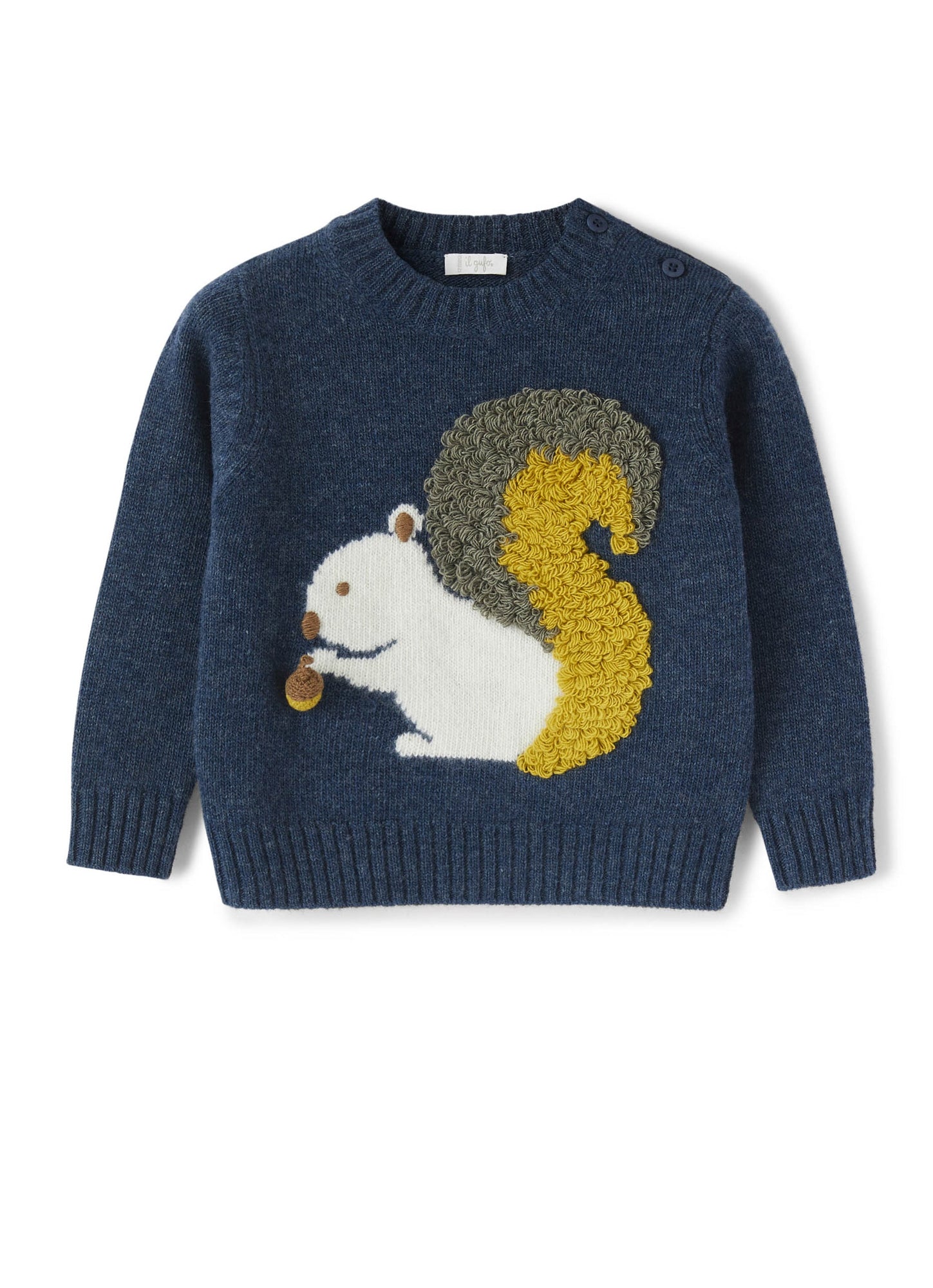 Boys | Wool Sweater with Squirrel | Mirtillo Abete Argenteo