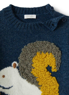 Boys | Wool Sweater with Squirrel | Mirtillo Abete Argenteo
