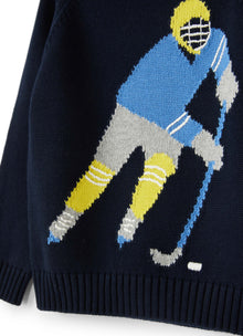 Boys | Cotton Shirt with Hockey Player | Blue