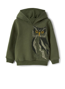 Boys | Sweatshirt with Hood and Gufo Print | Abete Argenteo Verdecorteccia