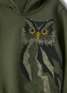 Boys | Sweatshirt with Hood and Gufo Print | Abete Argenteo Verdecorteccia