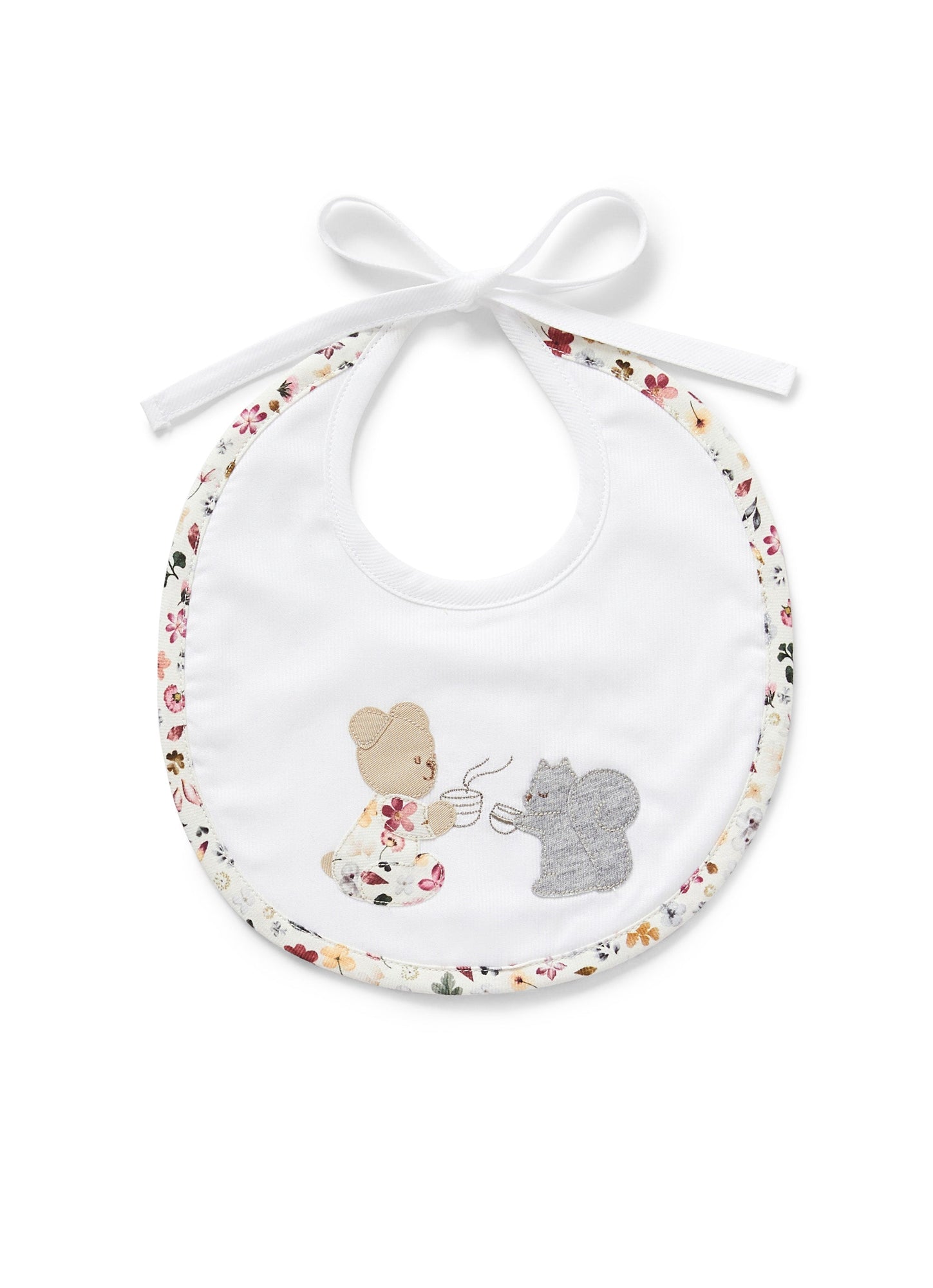 Baby Boys | Bib with Teddy Bear and Flowers | Pink Erica