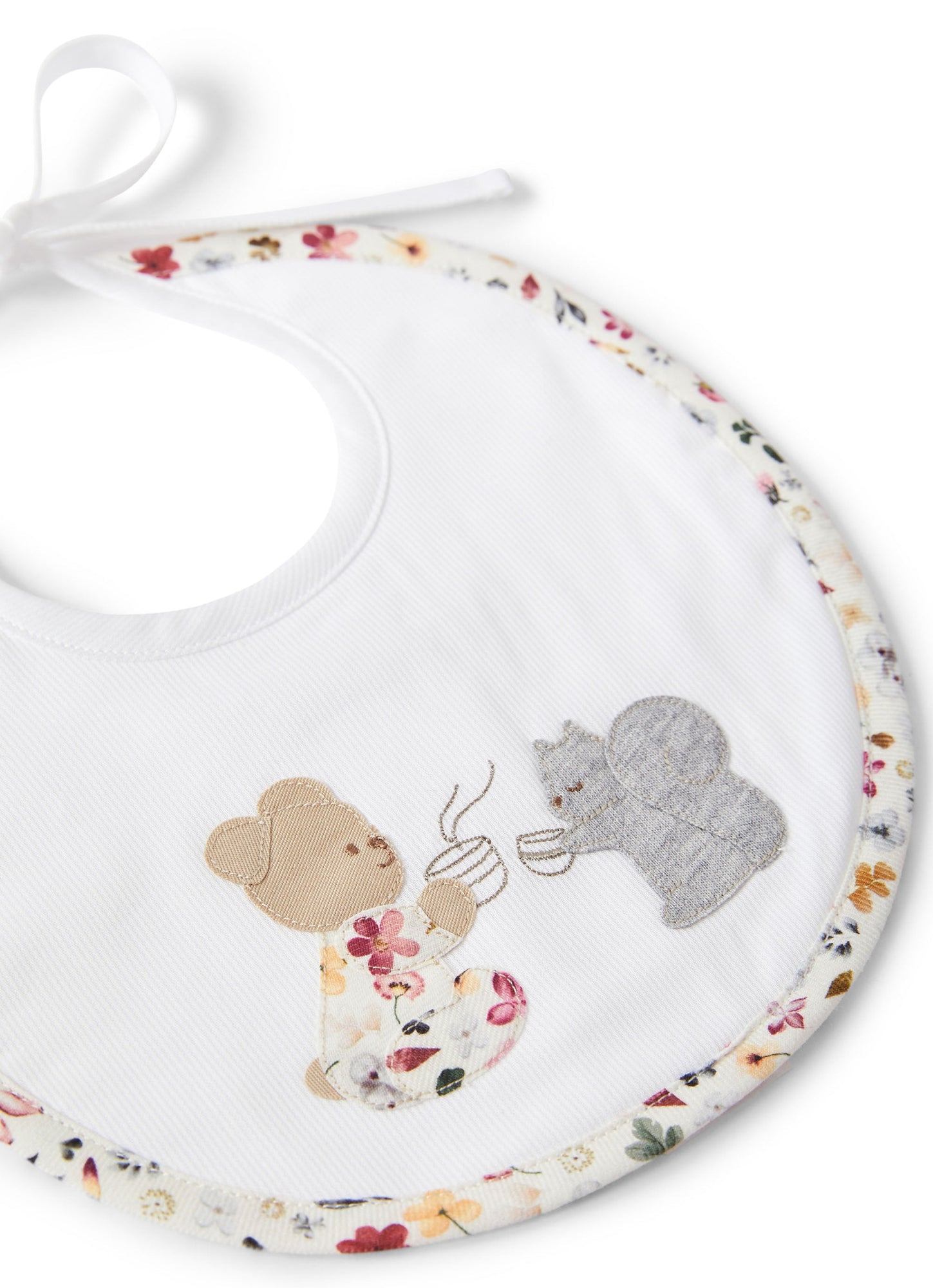 Baby Boys | Bib with Teddy Bear and Flowers | Pink Erica