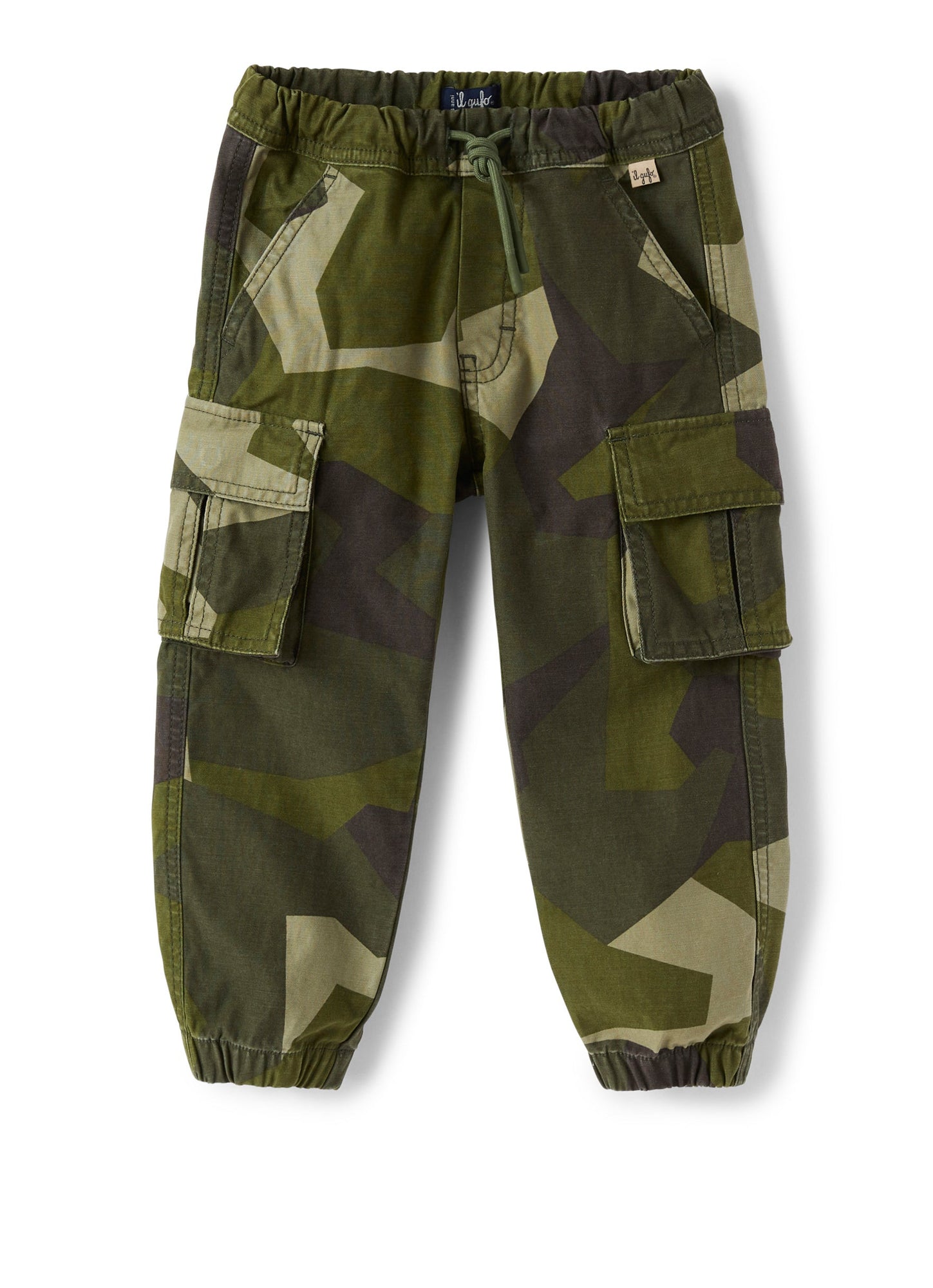 Boys | Geometric Cargo Trousers | Green Mimetico