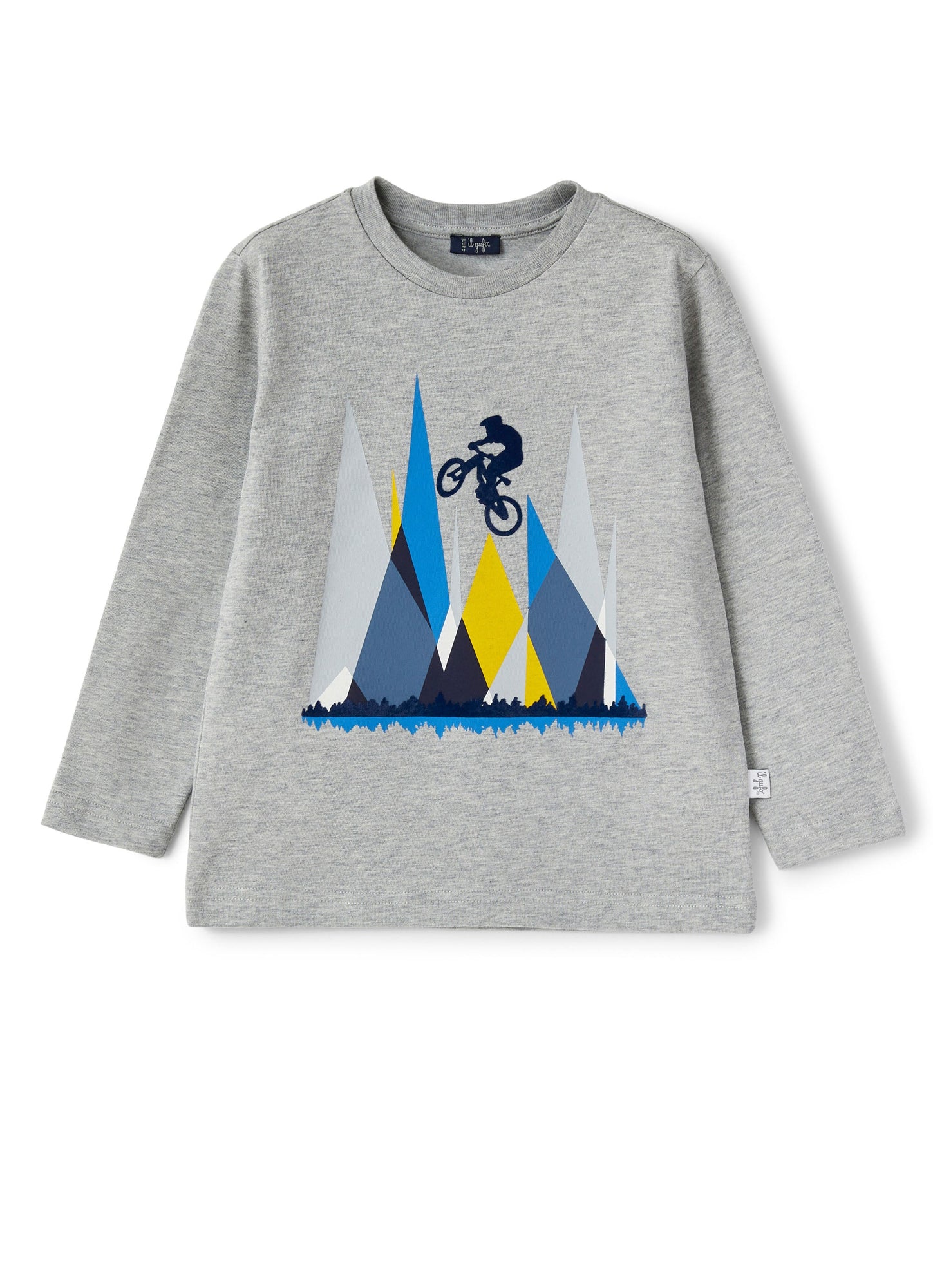 Boys | Cotton T-Shirt with Cyclist Print | Gray Air Force Blue