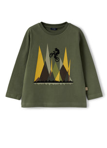 Boys | Cotton T-Shirt with Cyclist Print | Abete Argenteo Lichene