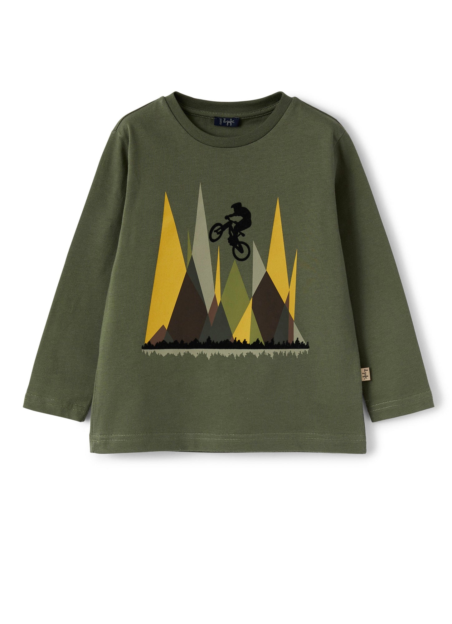 Boys | Cotton T-Shirt with Cyclist Print | Abete Argenteo Lichene