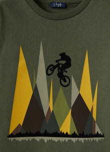 Boys | Cotton T-Shirt with Cyclist Print | Abete Argenteo Lichene