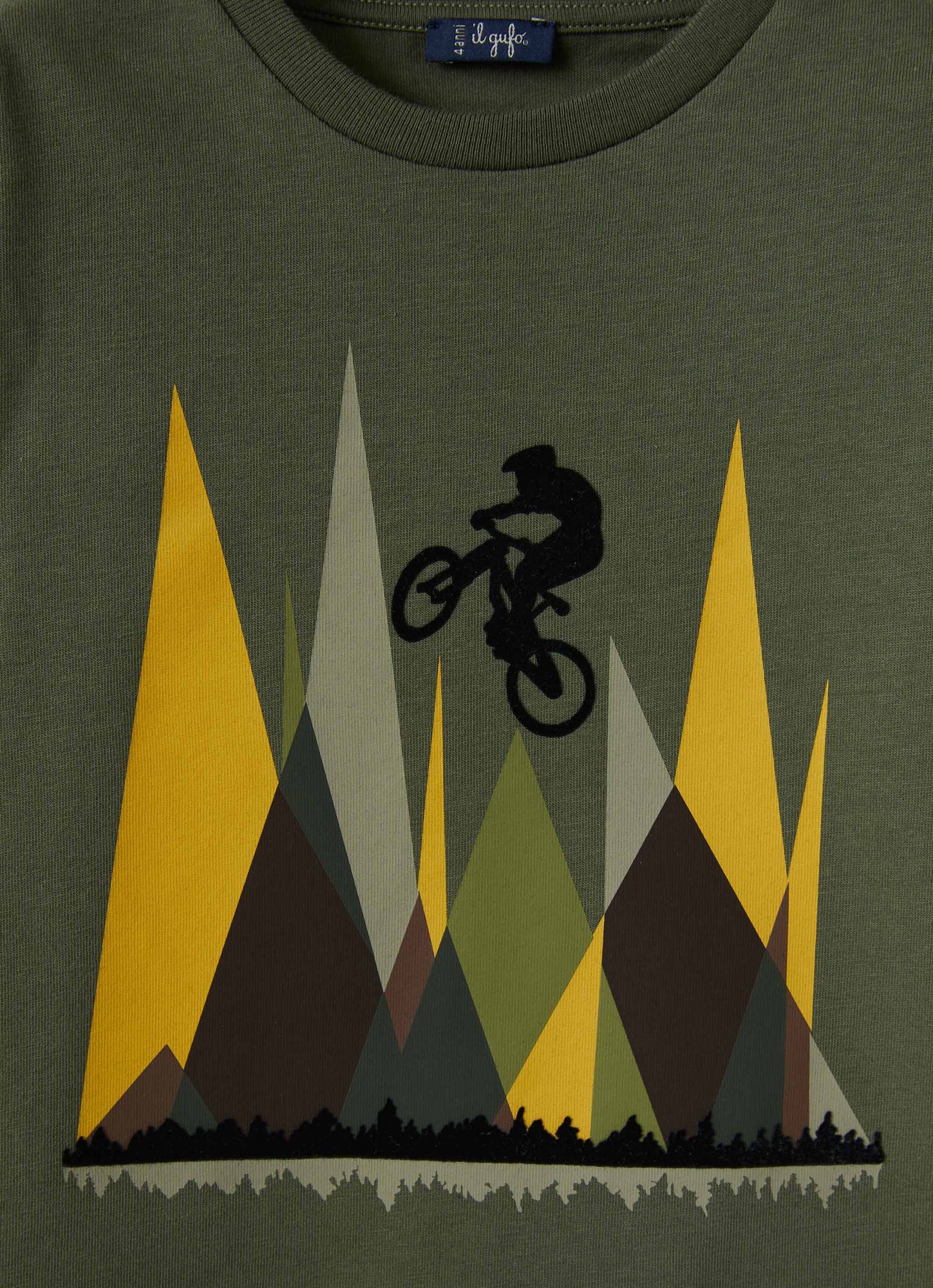 Boys | Cotton T-Shirt with Cyclist Print | Abete Argenteo Lichene