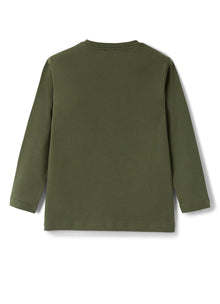 Boys | Gren Cotton T-Shirt with Jeep Print | Abete Silver Militare