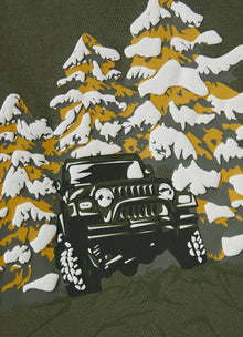 Boys | Gren Cotton T-Shirt with Jeep Print | Abete Silver Militare