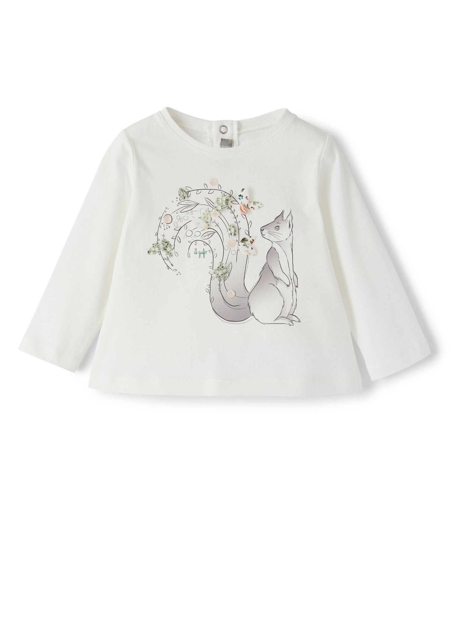 Girls | Squirrel Print Cotton T-Shirt | Milk Muschio