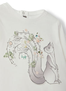 Girls | Squirrel Print Cotton T-Shirt | Milk Muschio