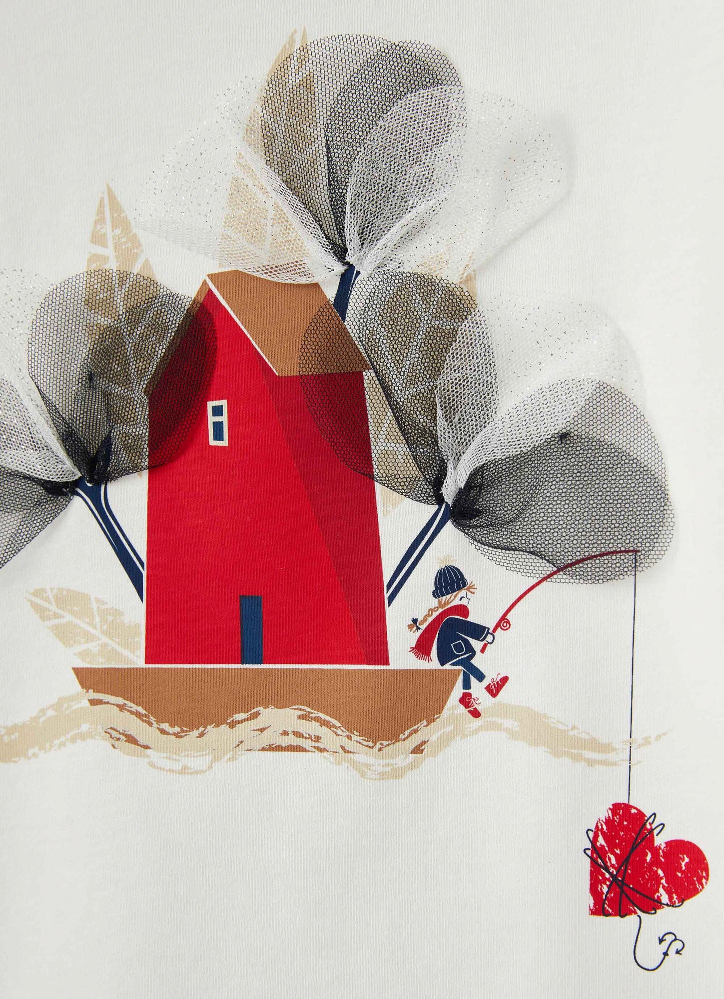 Girls | Farm Print Red Cotton T-Shirt | Milk Blue