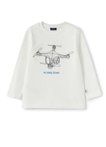 Boys | Drone Print Cotton T-Shirt | Milk Air Force Blue Chiaro