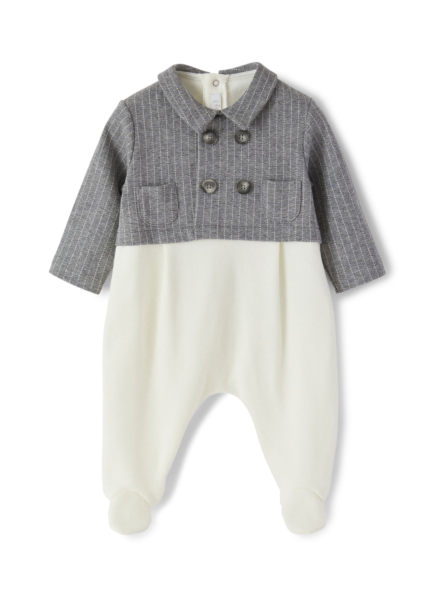 Baby Boys | Foot Onesie with Pinstripe Jacket | Milk Dark Grey
