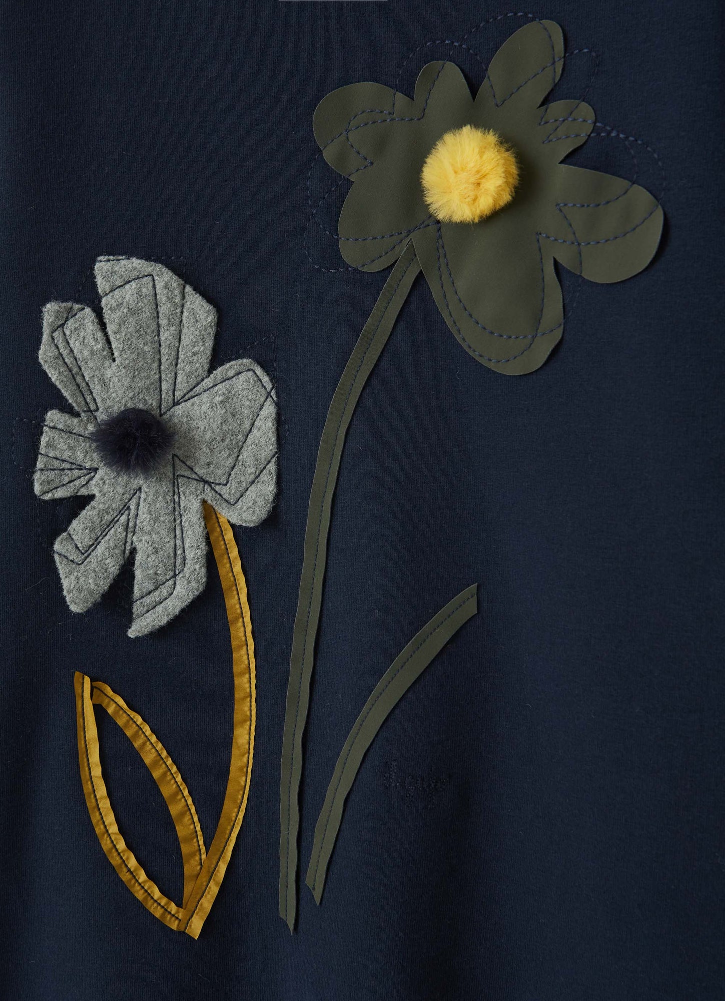 Girls | Dress with Applied Flowers | Blue Scuro Green Blue