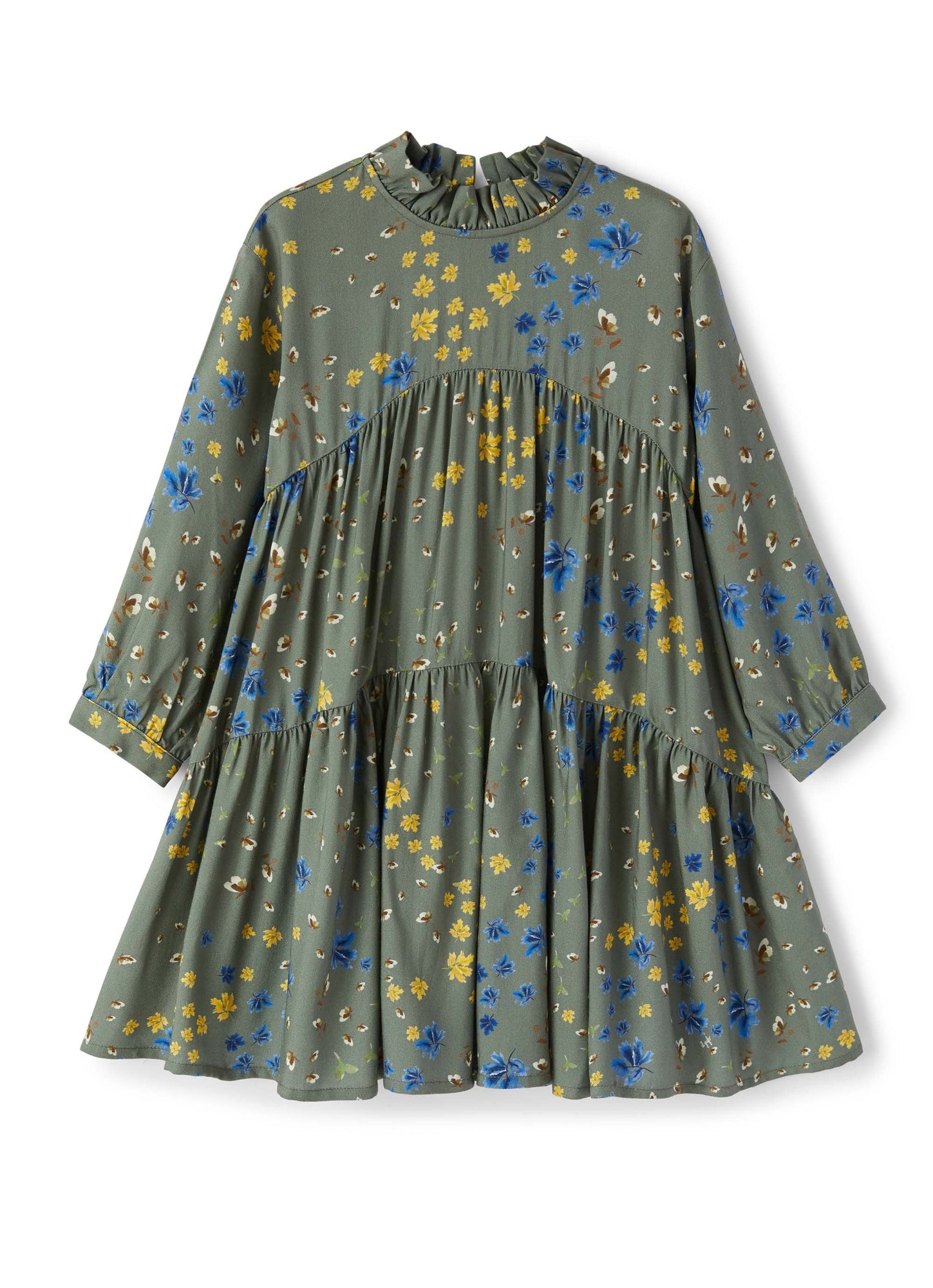 Girls | Flounced Dress with Floral Print | Green Corteccia