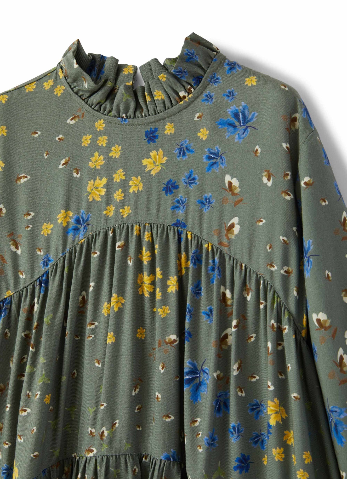 Girls | Flounced Dress with Floral Print | Green Corteccia