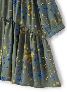 Girls | Flounced Dress with Floral Print | Green Corteccia