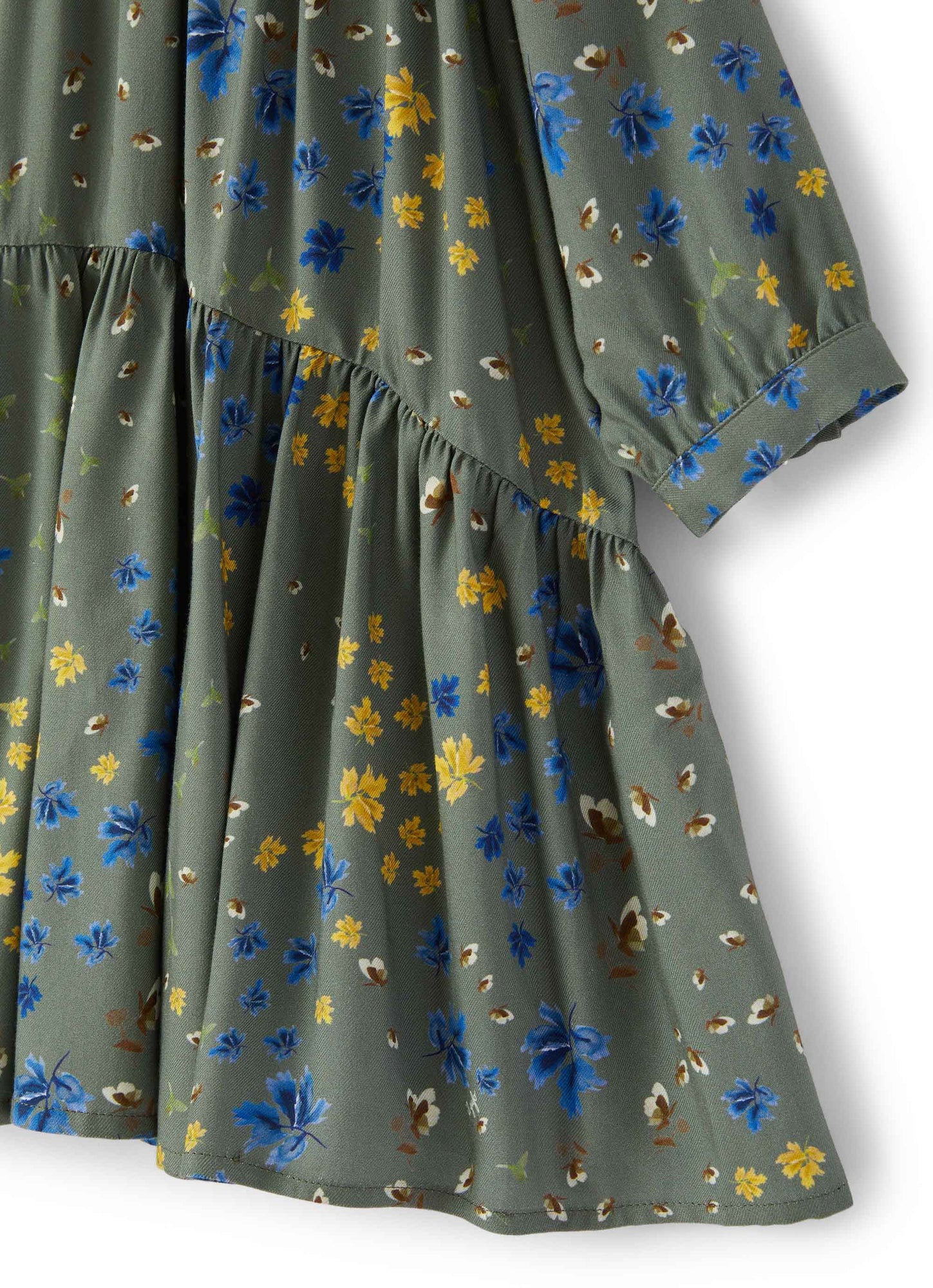 Girls | Flounced Dress with Floral Print | Green Corteccia