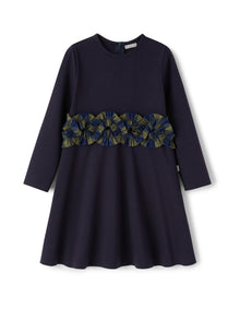 Girls | Dress with Checked Ruffles At The Waist | Blue Scuro Green Blue