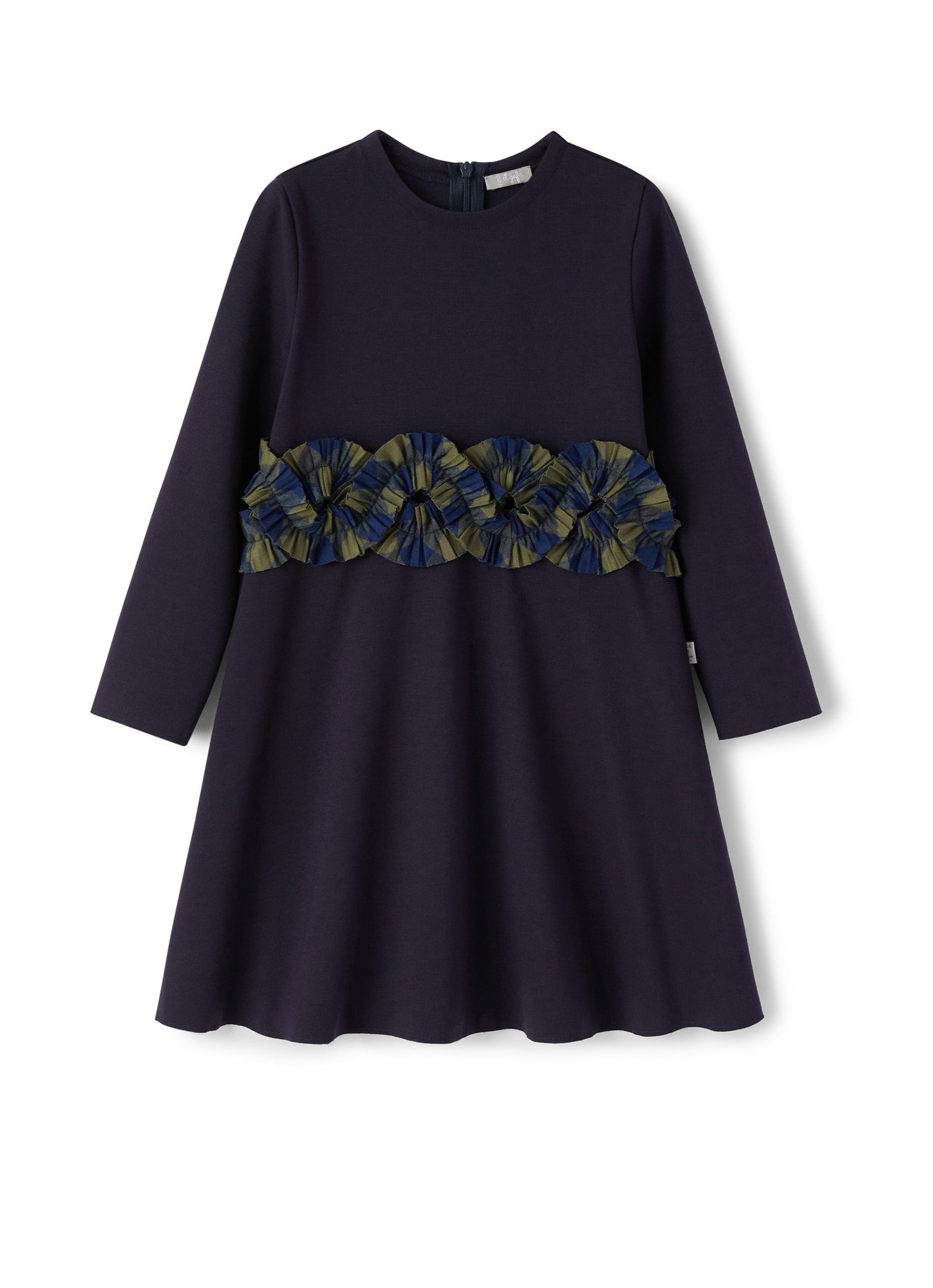 Girls | Dress with Checked Ruffles At The Waist | Blue Scuro Green Blue