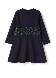 Girls | Dress with Checked Ruffles At The Waist | Blue Scuro Green Blue