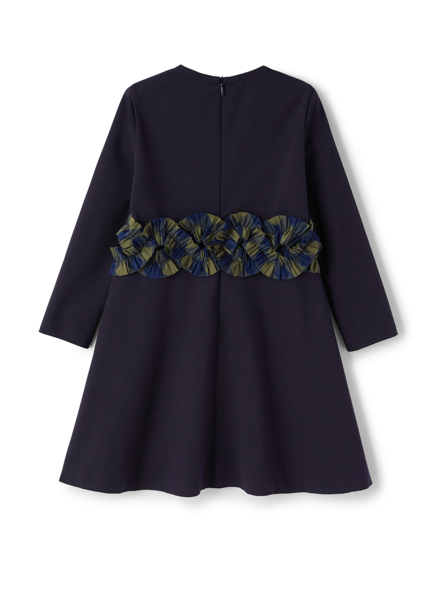 Girls | Dress with Checked Ruffles At The Waist | Blue Scuro Green Blue